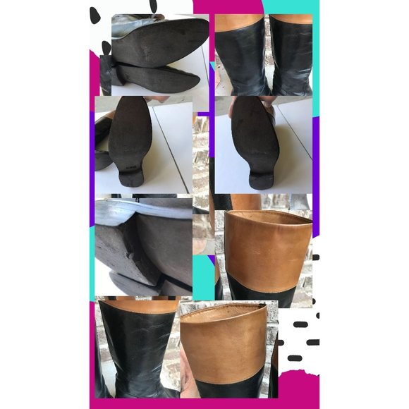 L' Autre Chose Riding Boots 38W Two Tone Tan Brown Equestrian Pull On Le… - Picture 12 of 12